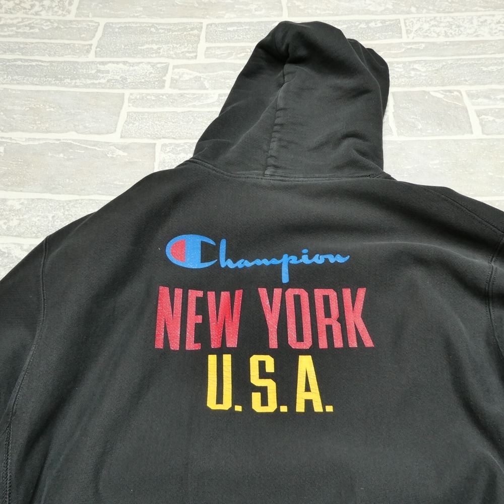 Champions New York USA Hoodie Adult XL Black Hooded Sweatshirt Reverse Weave